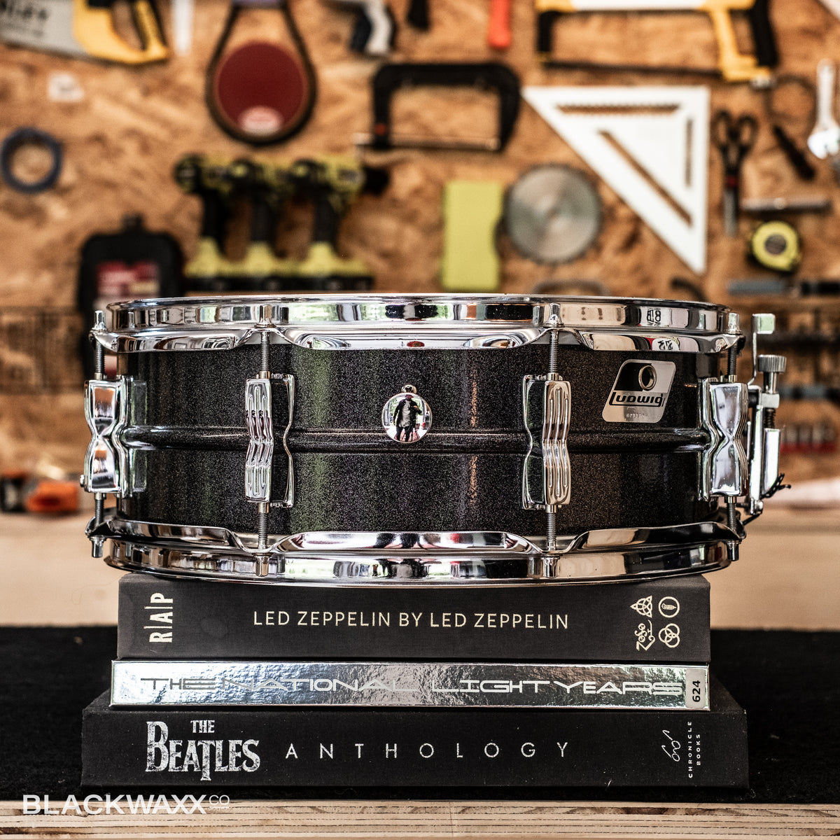 Vintage Ludwig Black Galaxy Acrolite 14x5 serial 6340574, view 6