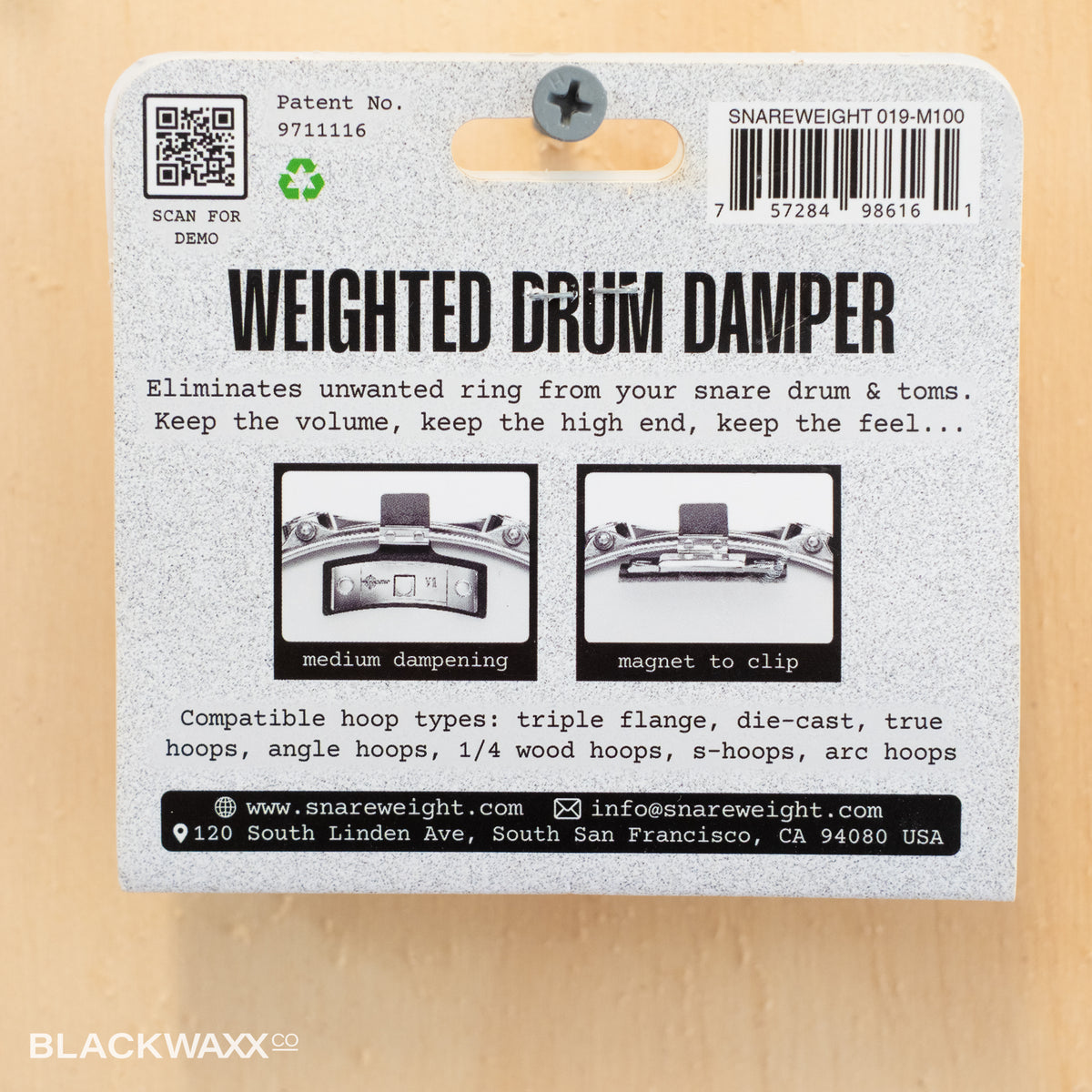 Snareweight M100 100g chrome and leather drum dampener