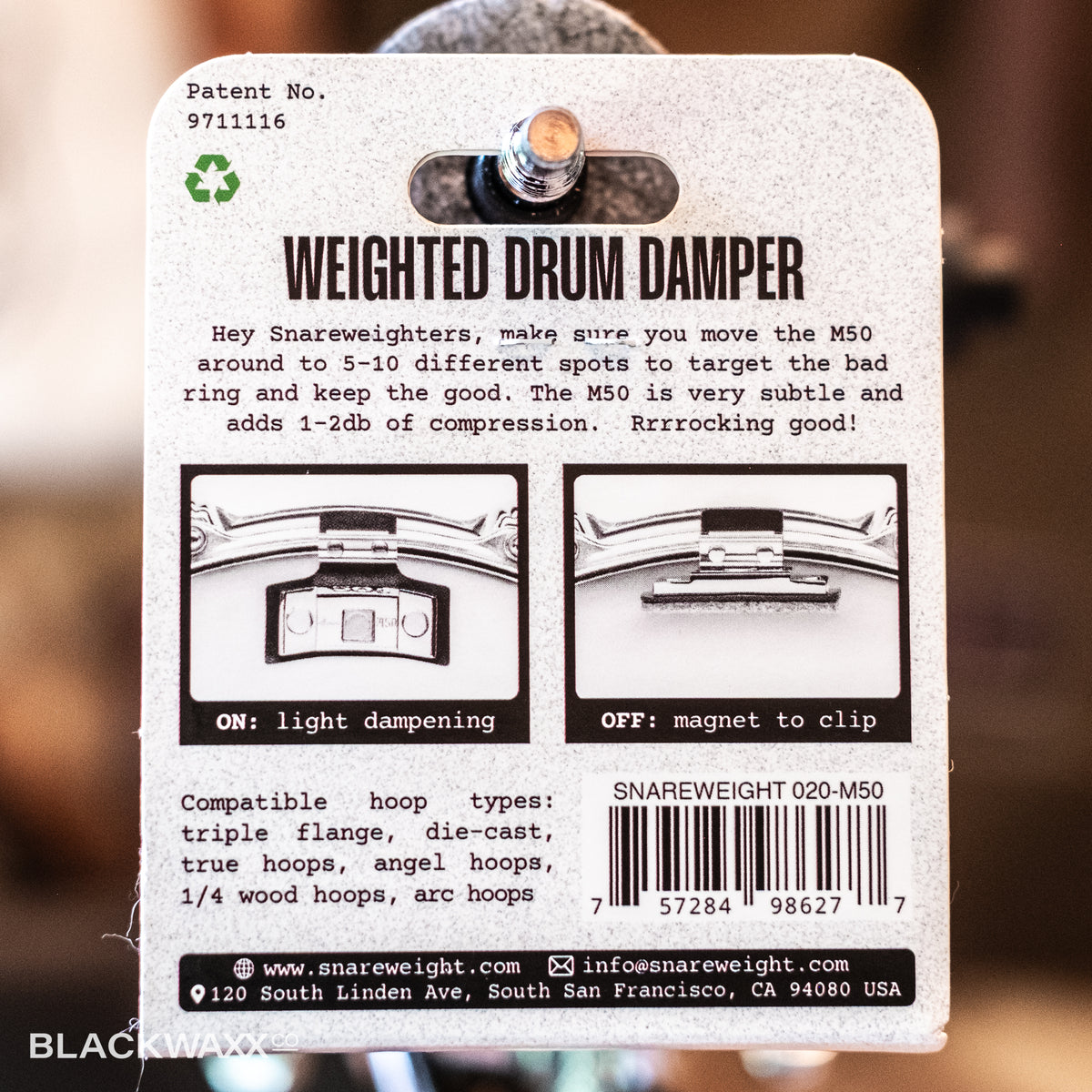 Snareweight M50 50g drum dampener, back view
