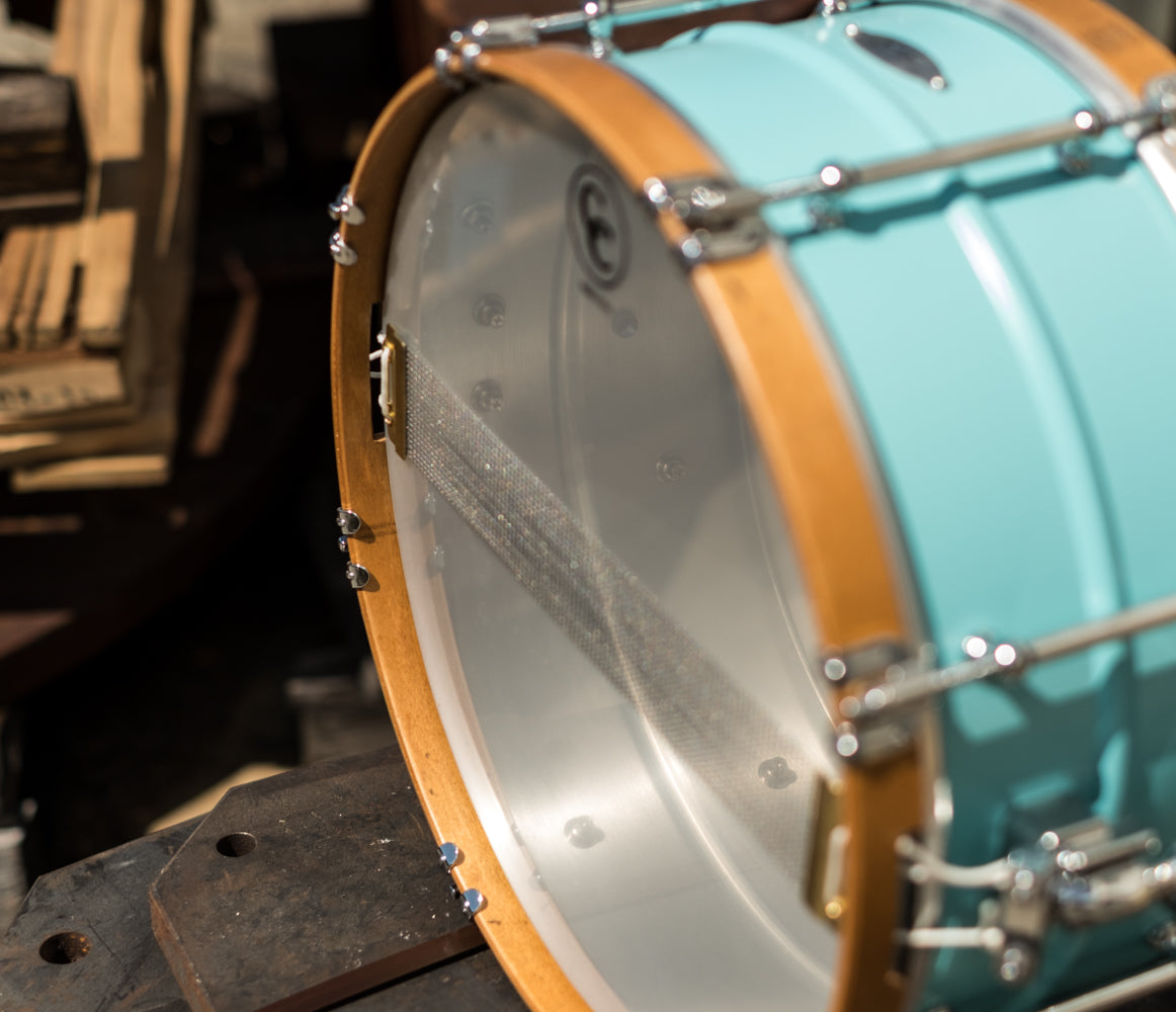 C&C - Aluminium Snare - Vintage Blue w/ Aged Aged Wood Hoops - 14x6.5