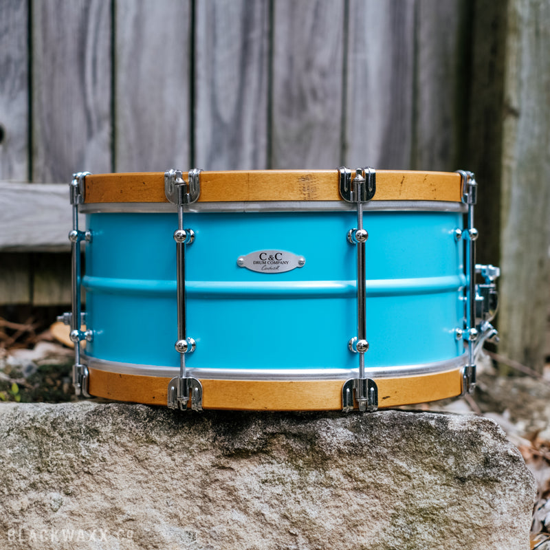 C&C - Aluminium Snare - Vintage Blue w/ Aged Aged Wood Hoops - 14x6.5