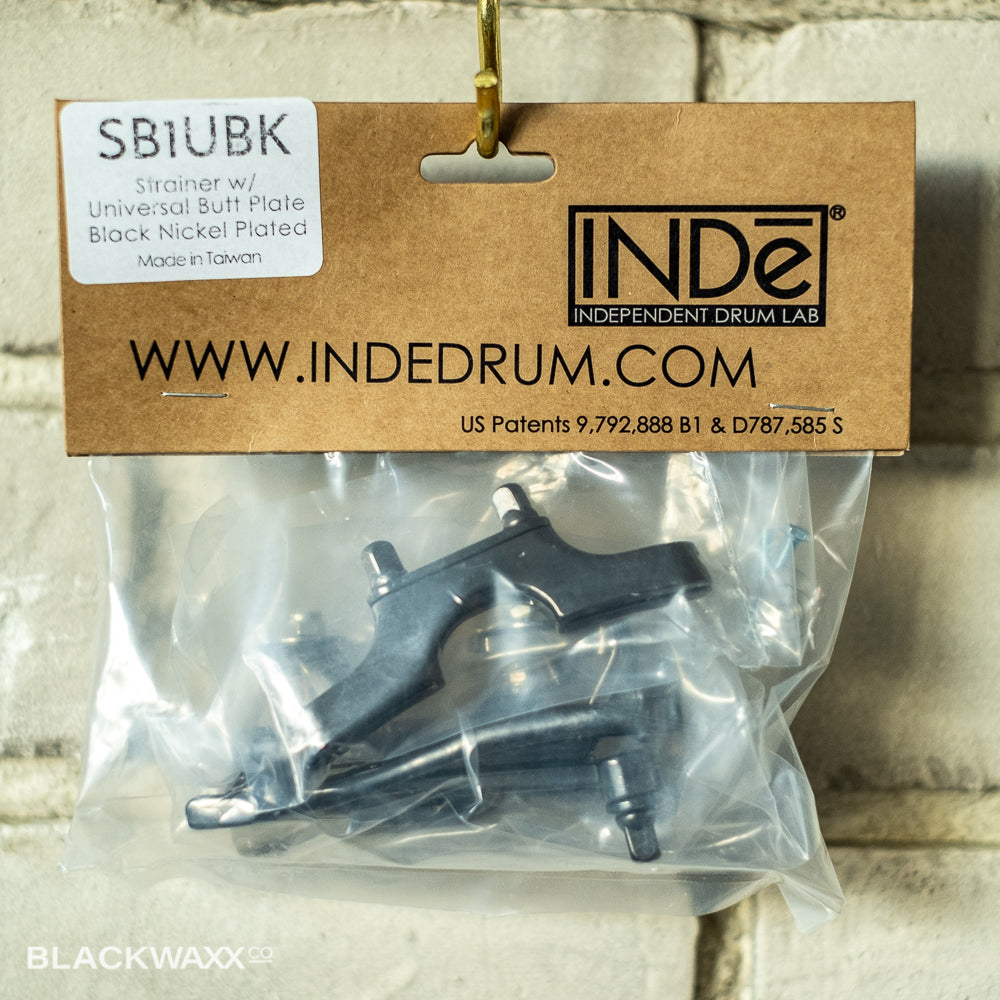 INDe SB1 snare drum strainer and butt plate in black nickel