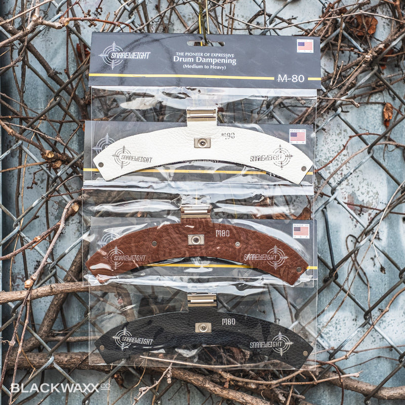 Snareweight M80 leather drum dampeners in several colours